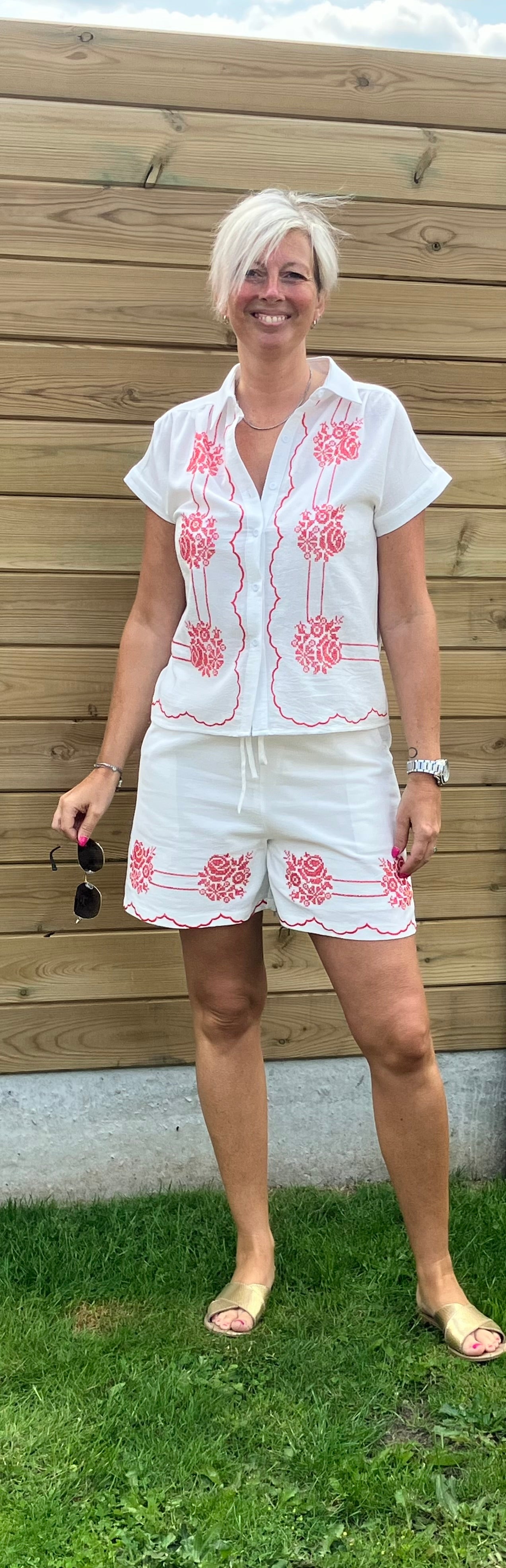 Set short + chemise brodé fleures