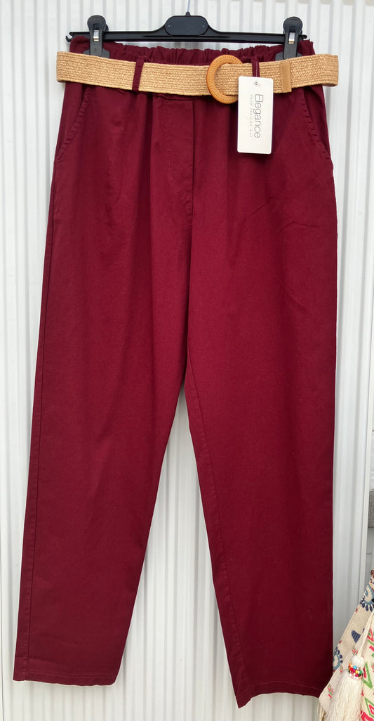 Stretch broek met beige riem
