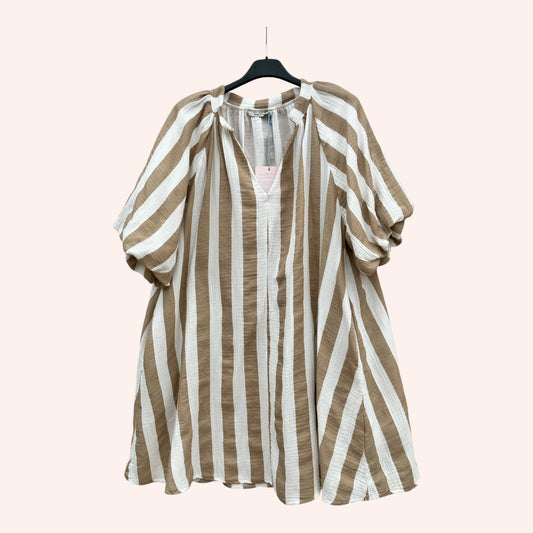 Robe manches bouffantes ligné avec poches gaze de coton