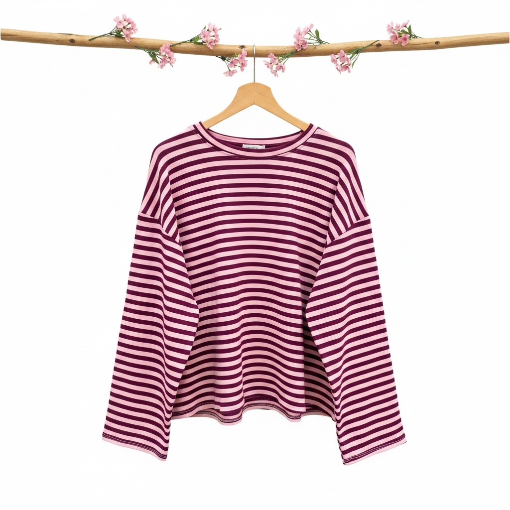 Sweater ligné Mauve/Rose manches larges