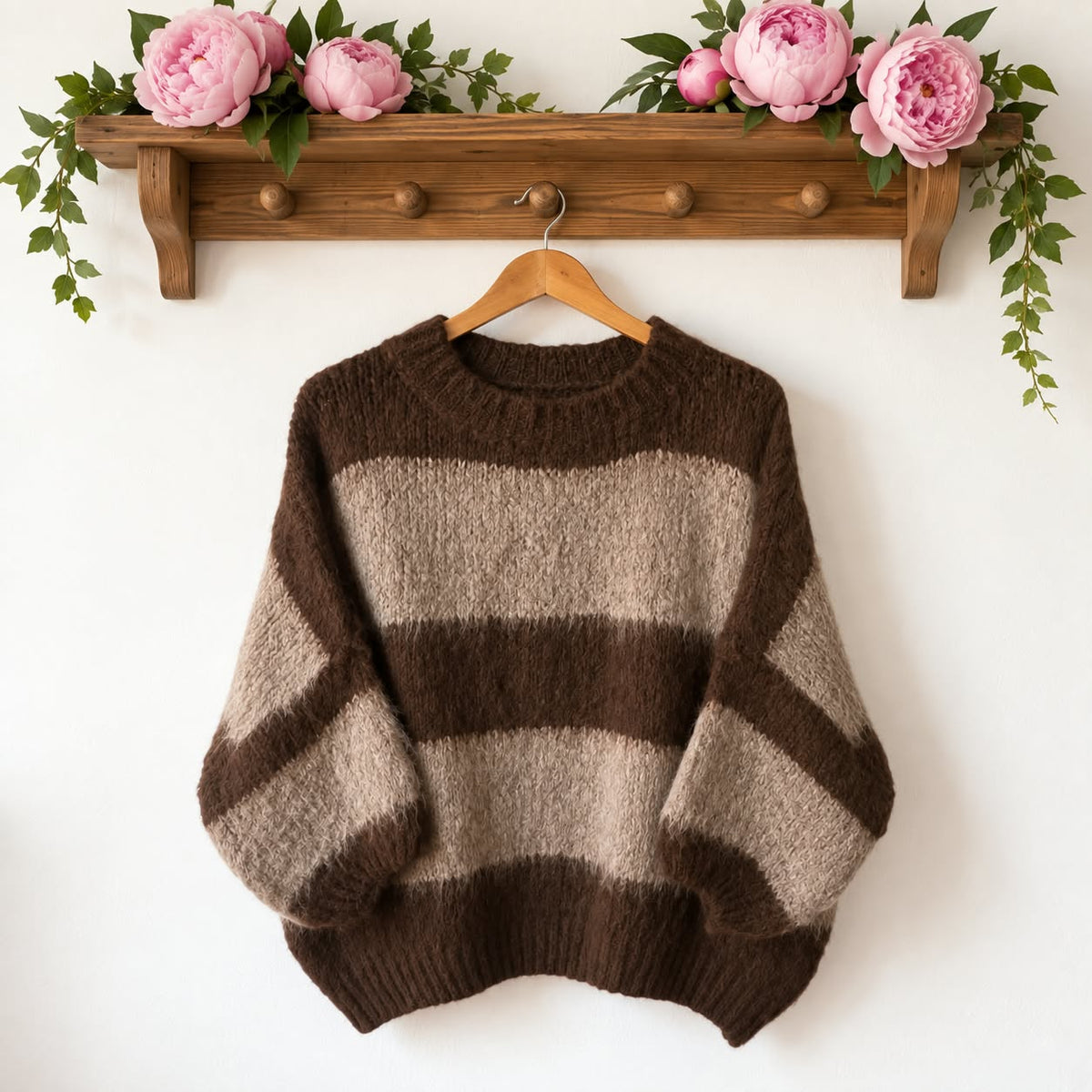 Gestreepte trui choco/taupe