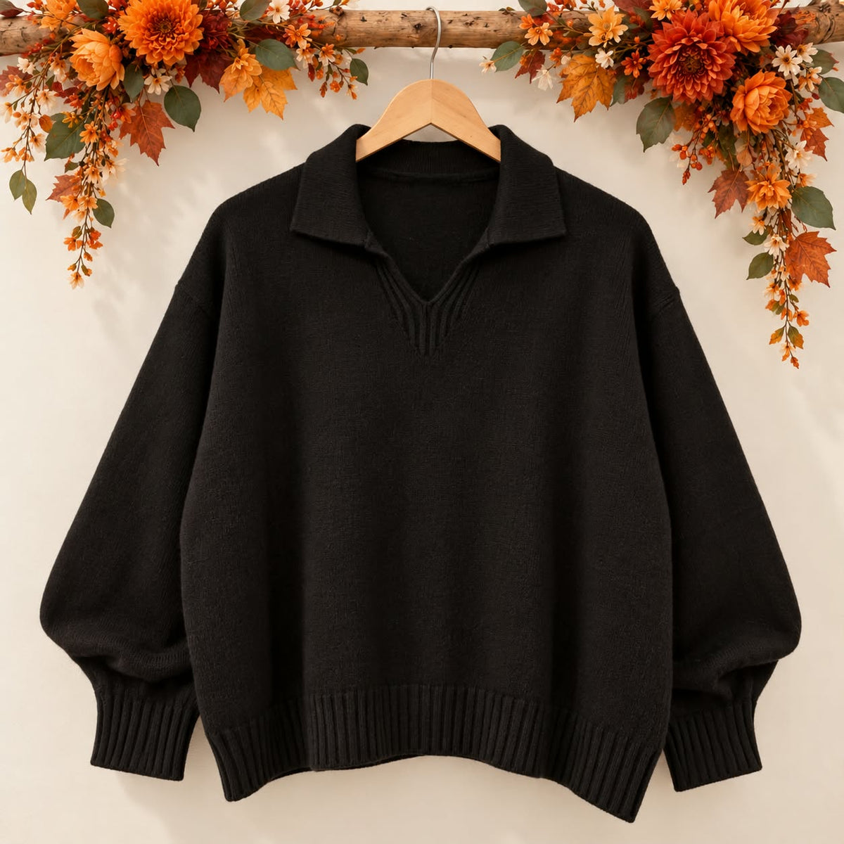 Pull en Maille Douce à Col Polo Ouvert – Coupe Ample