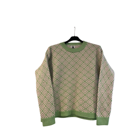 Pull Carreaux vert/beige rose