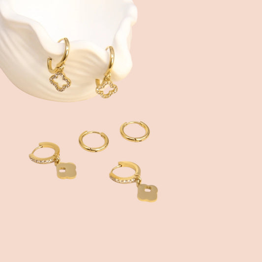 Boucles d'Oreilles Modèle Trèfle set de 3