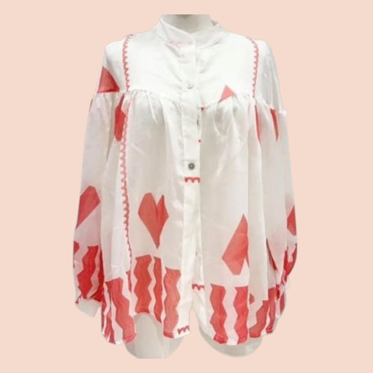 Blouse Boho Blanc/corail
