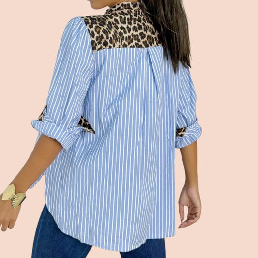 Chemise lignée avec broderie palmier / leopard