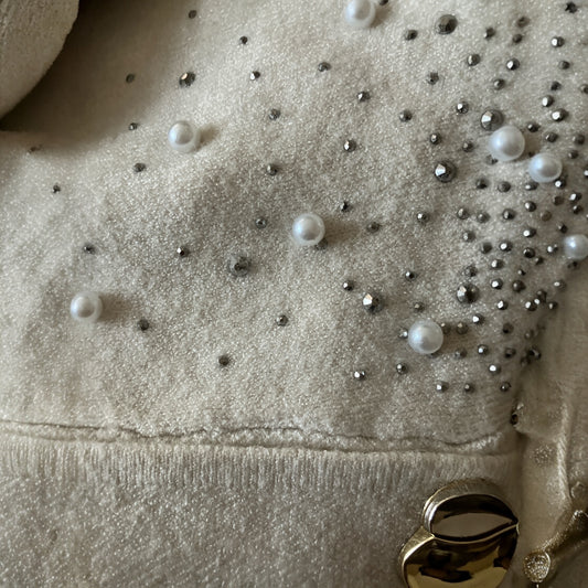 Pull manches 3/4 strass/perles