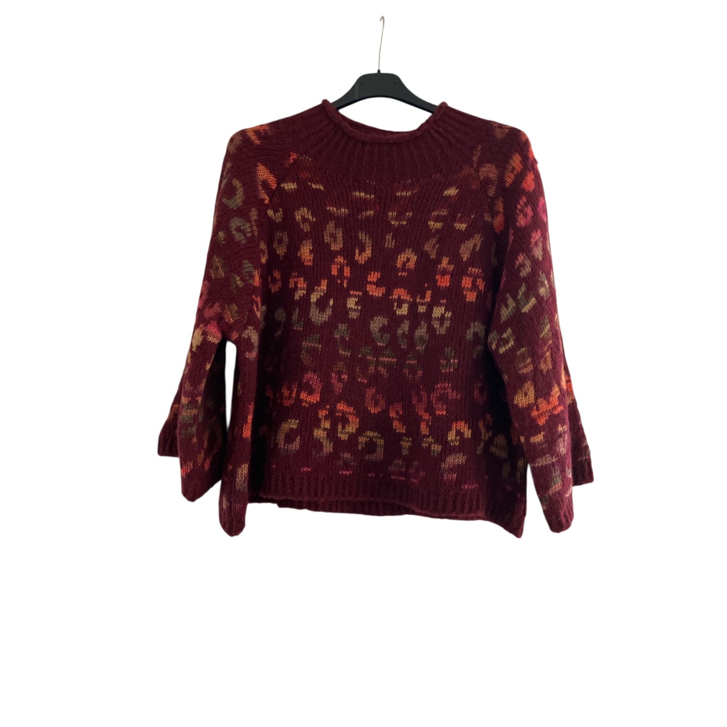 Pull en mélange de laine à col montant motif léopard