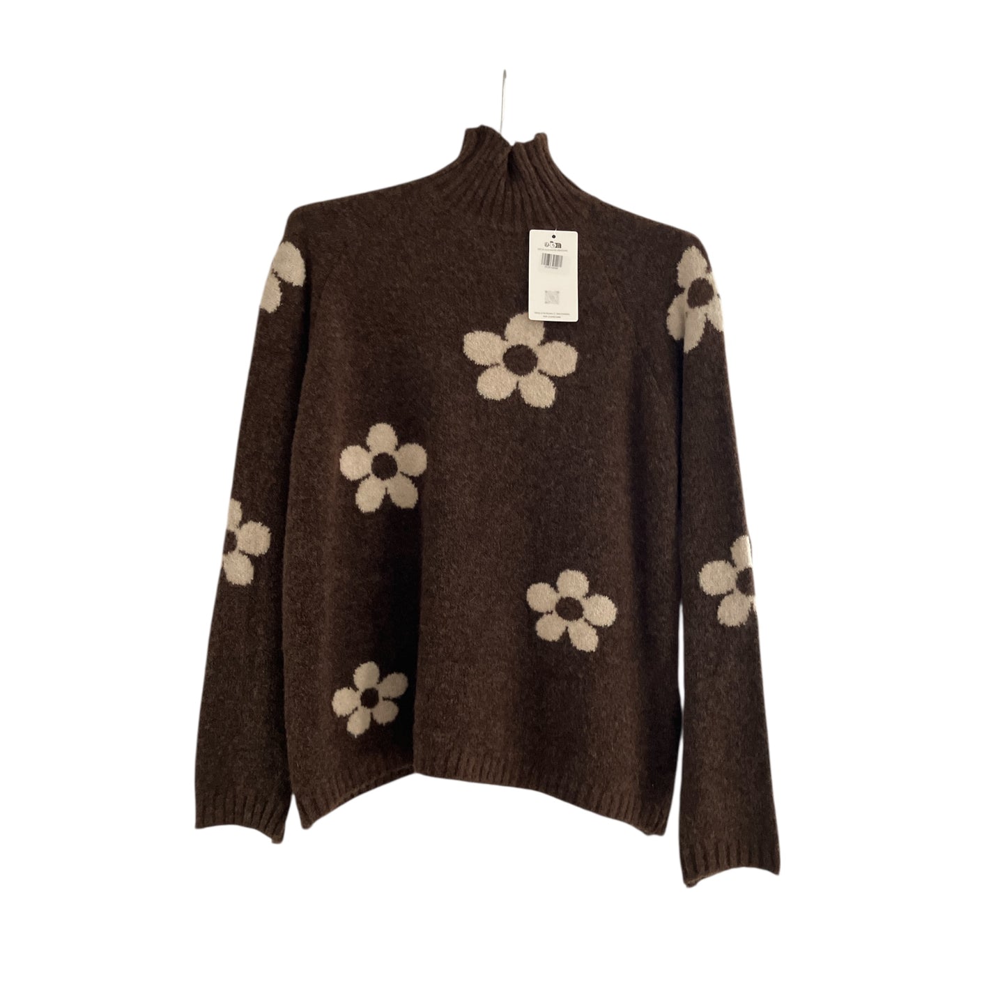 Pull en mélange de laine à col montant avec fleurs