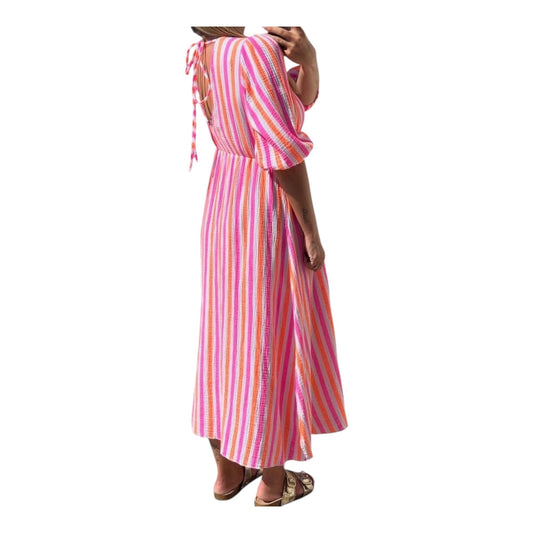 Robe gaze coton orange/rose fluo