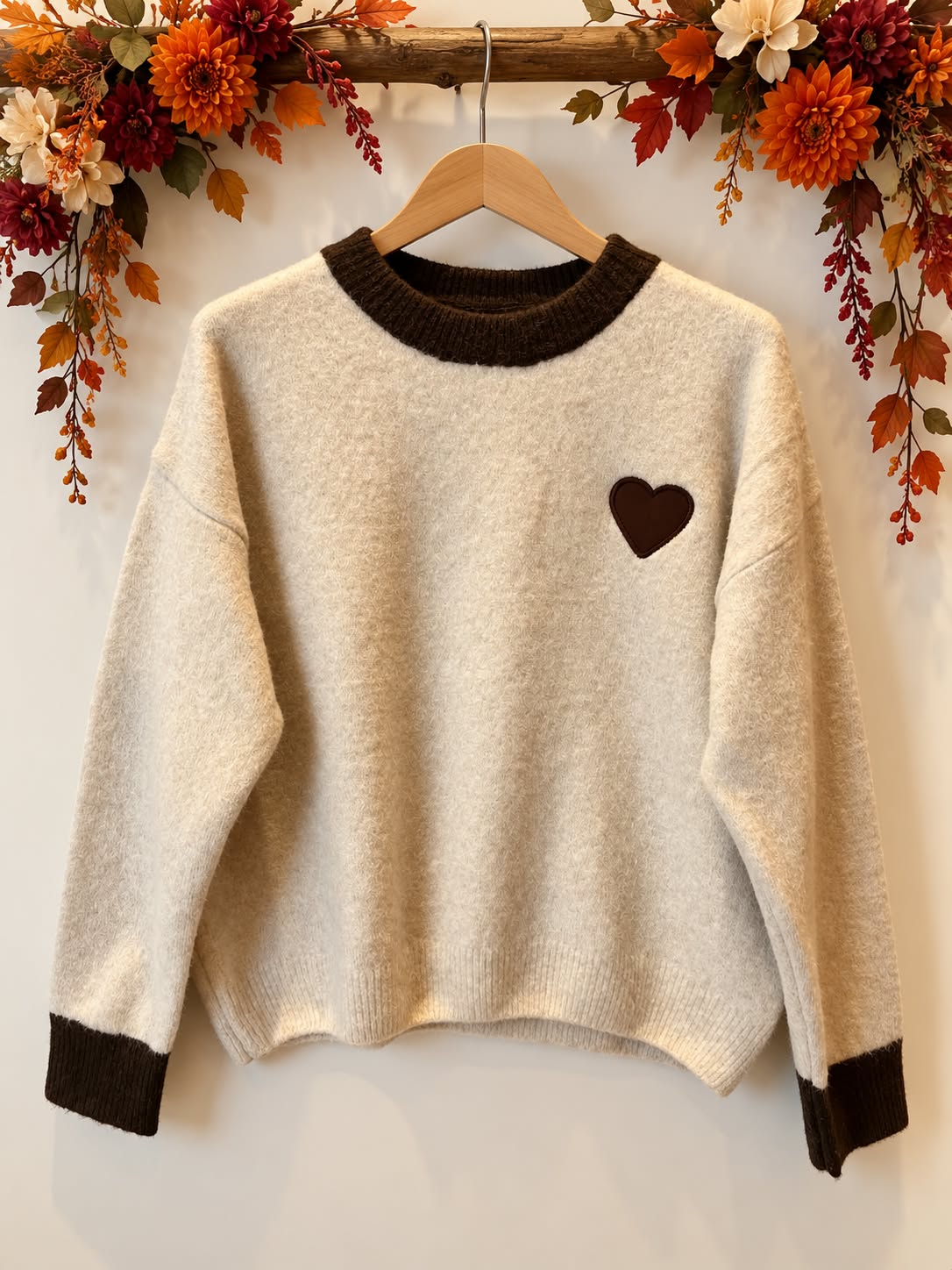 Pull en laine avec coeur chocolat
