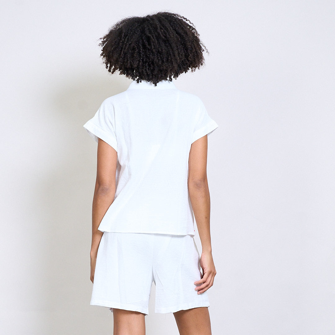 Set short + chemise brodé fleures