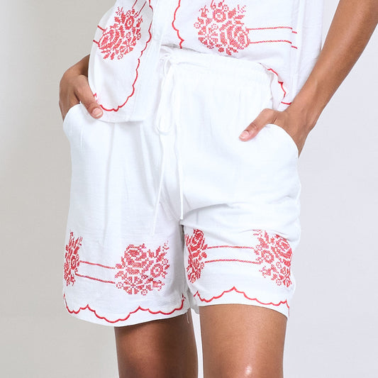 Set short + chemise brodé fleures