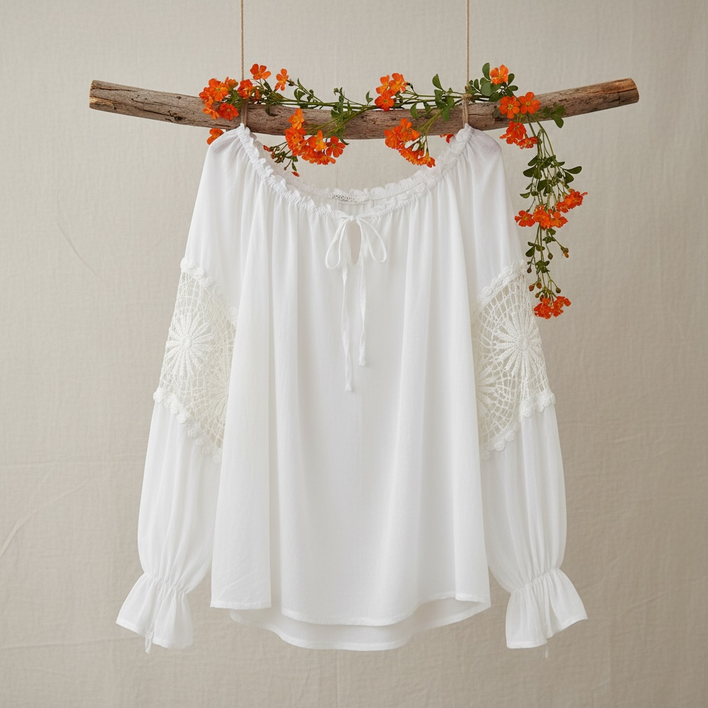 Boho blouse met boothals en crochetmouw