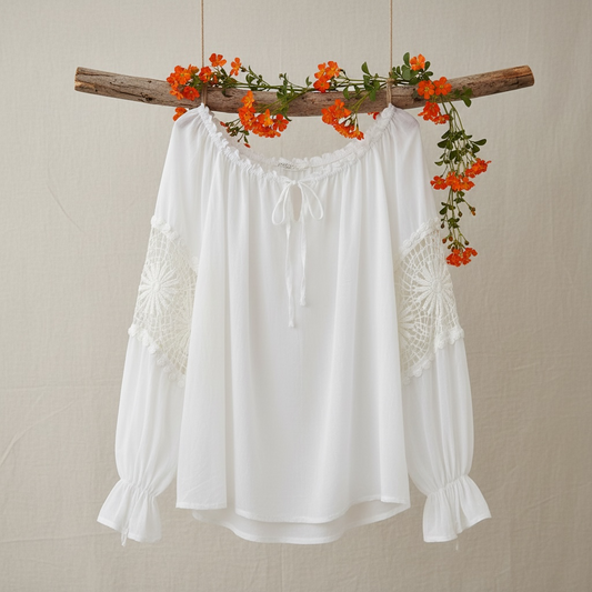 Blouse boho avec encolure bateau et dentelle crochetée