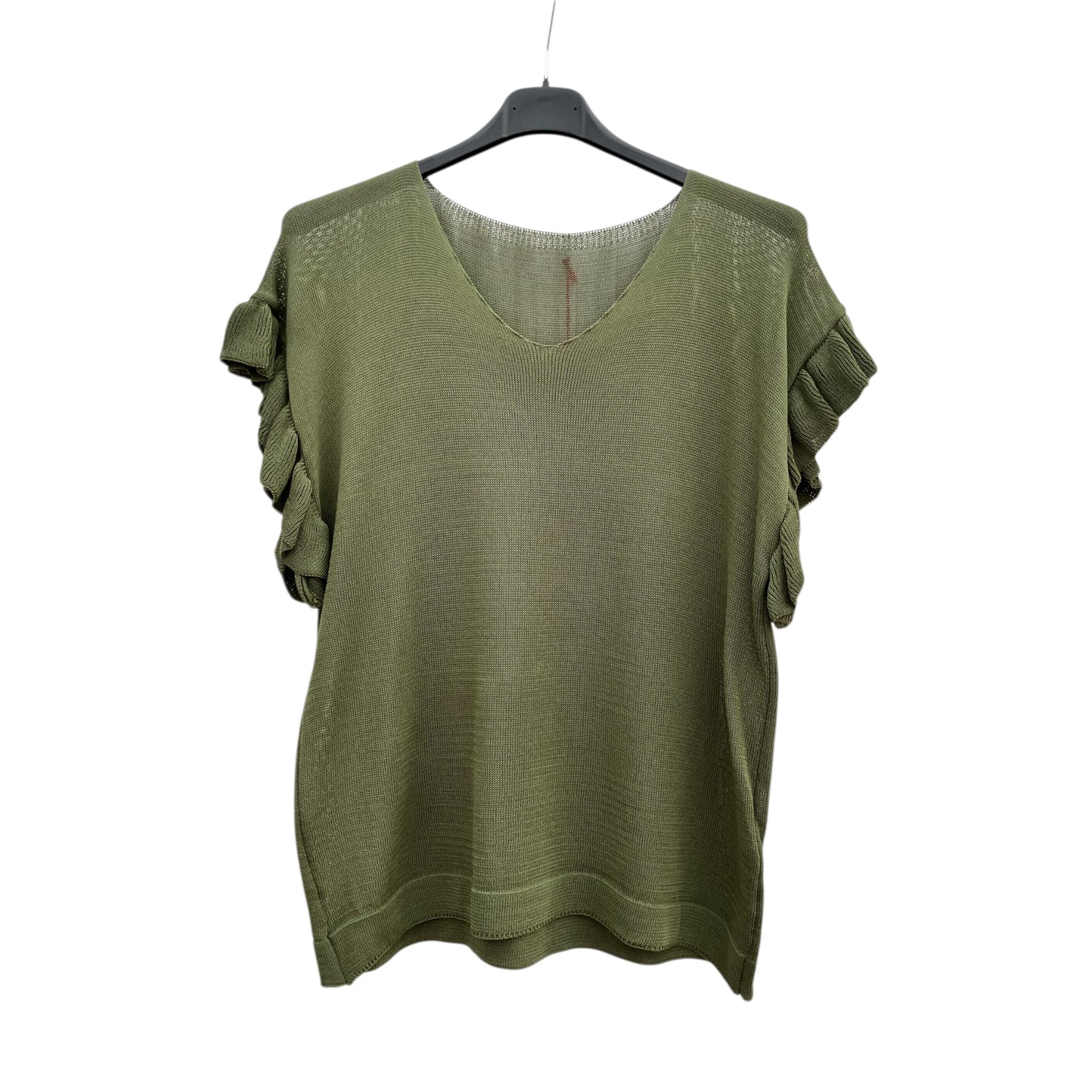 T-shirt col V manches froncées
