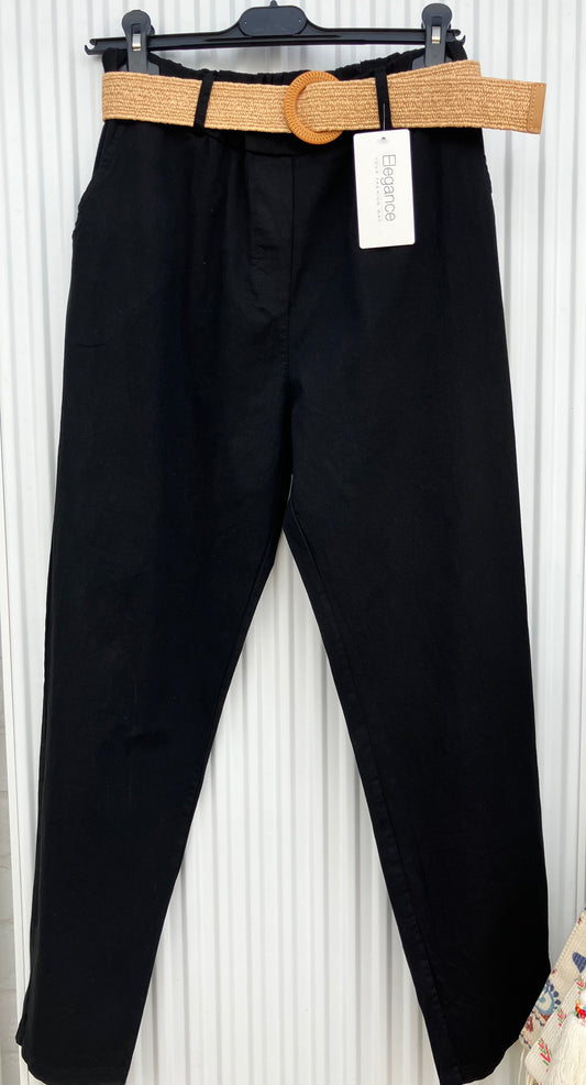 Pantalon stretch avec ceinture beige