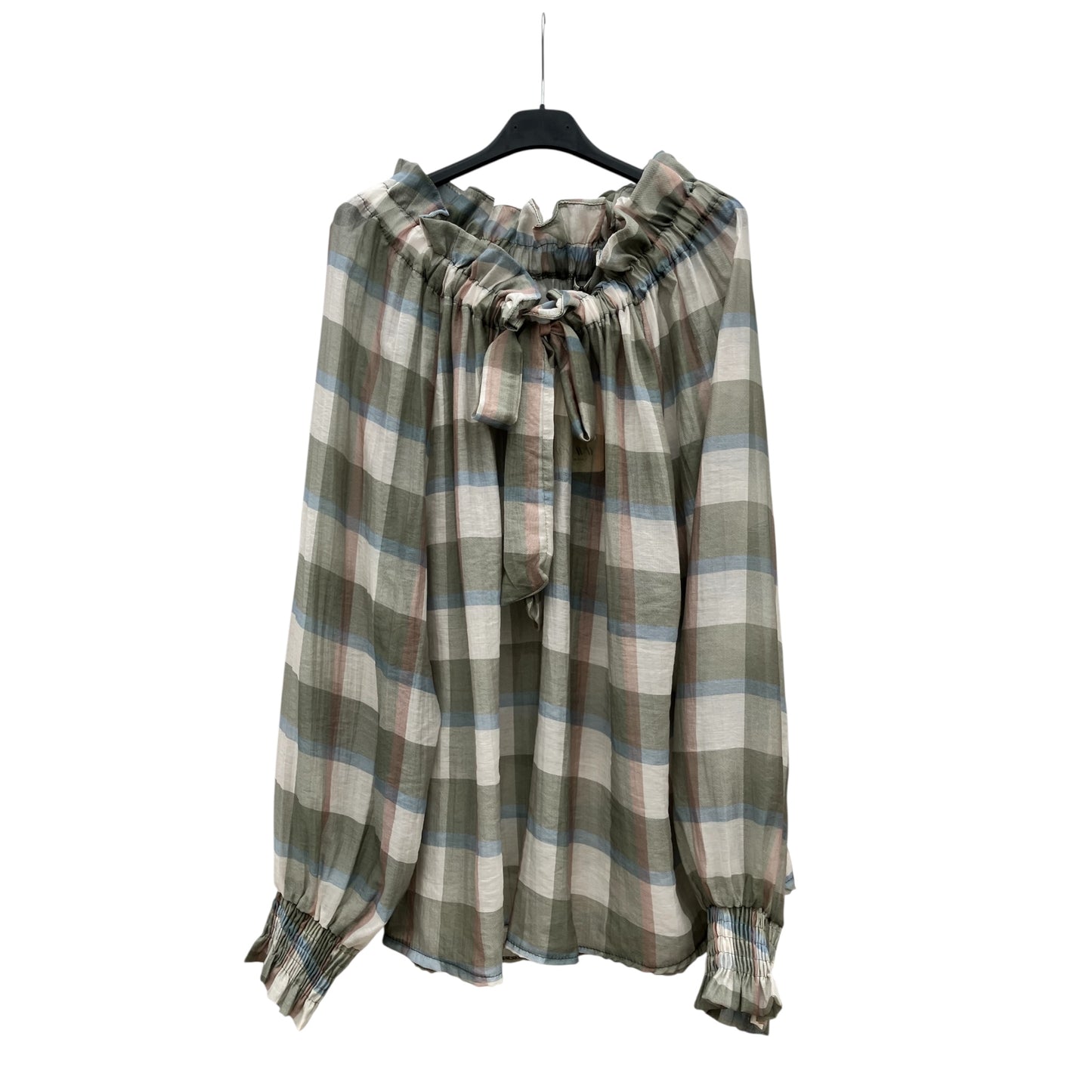 Geruit hemdje in tencel met strik en elastische hals