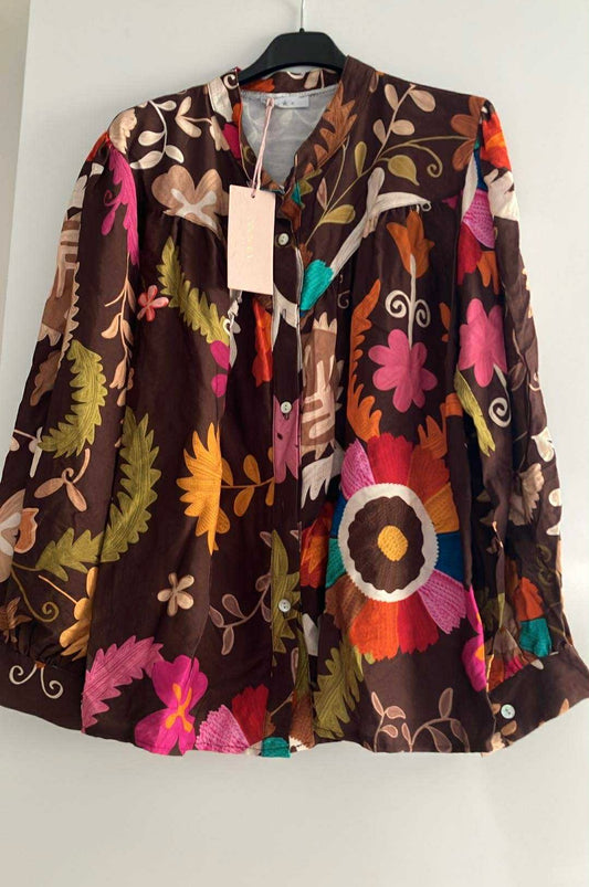 Blouse met bladerprint choco