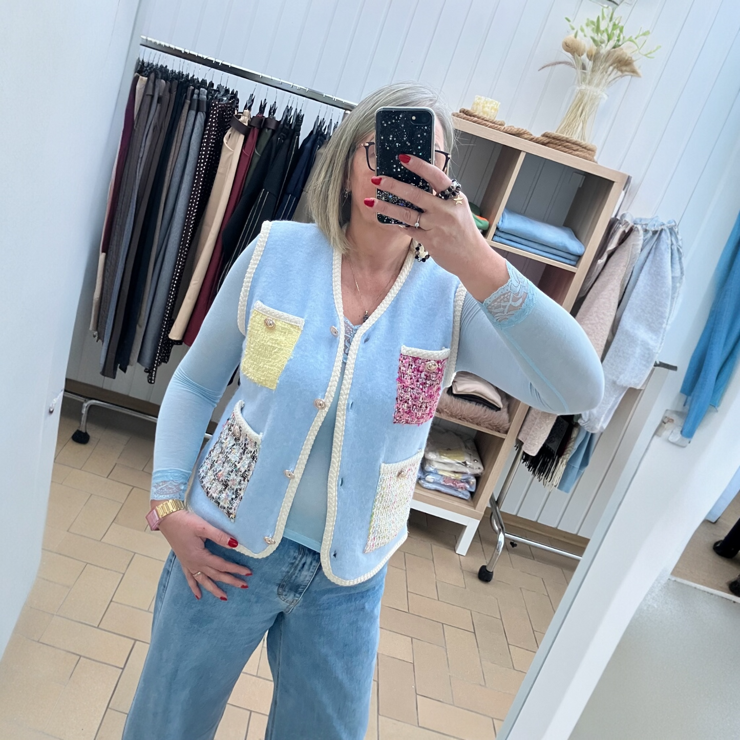 Gilet sans manches avec poches style chanel