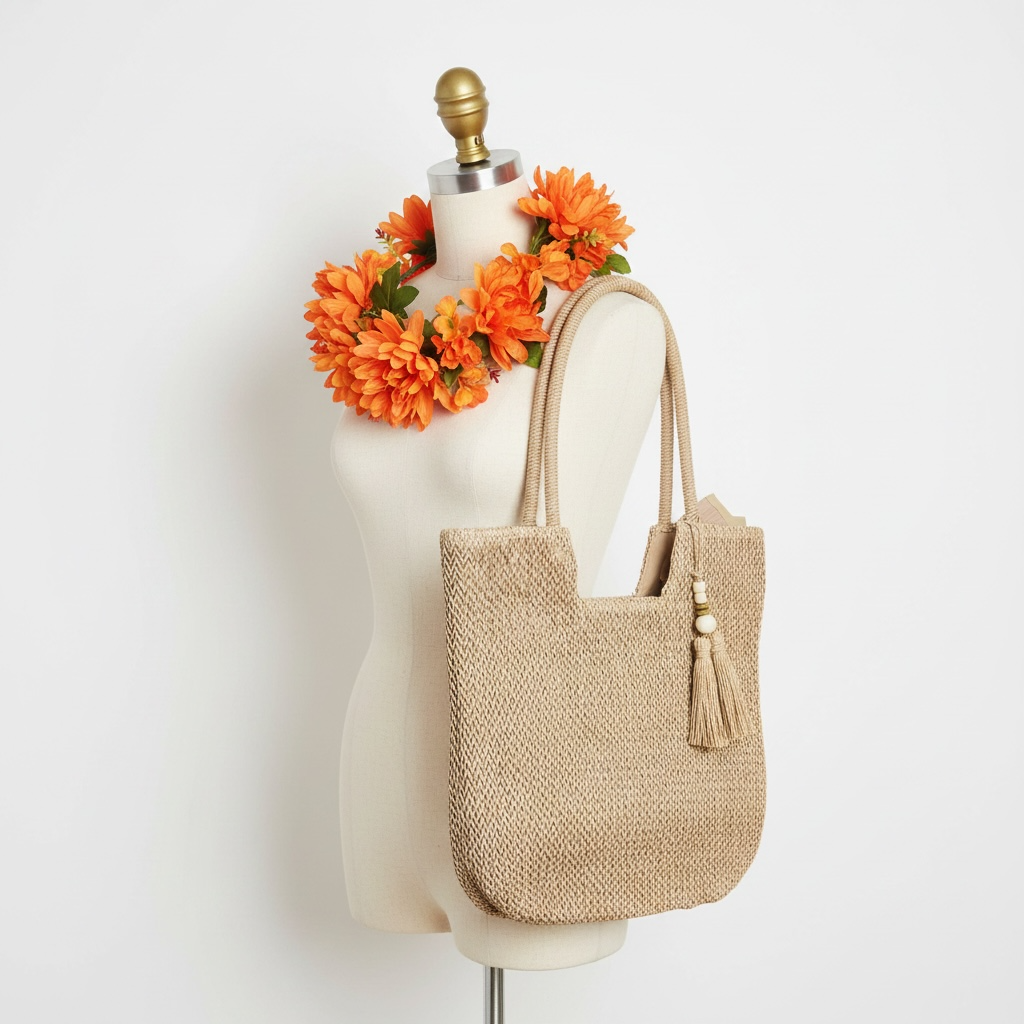 Sac en paille et polyester recyclé 40cm