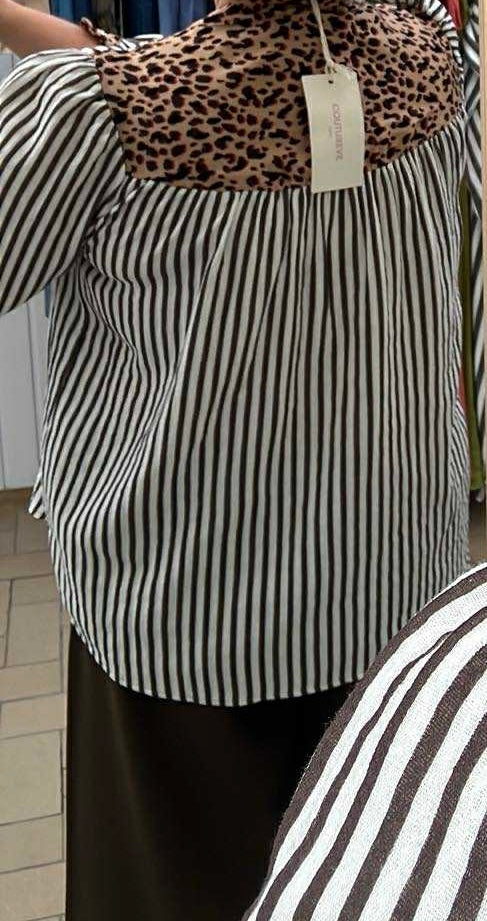 Gestreepte blouse met tijgerprint wit/choco