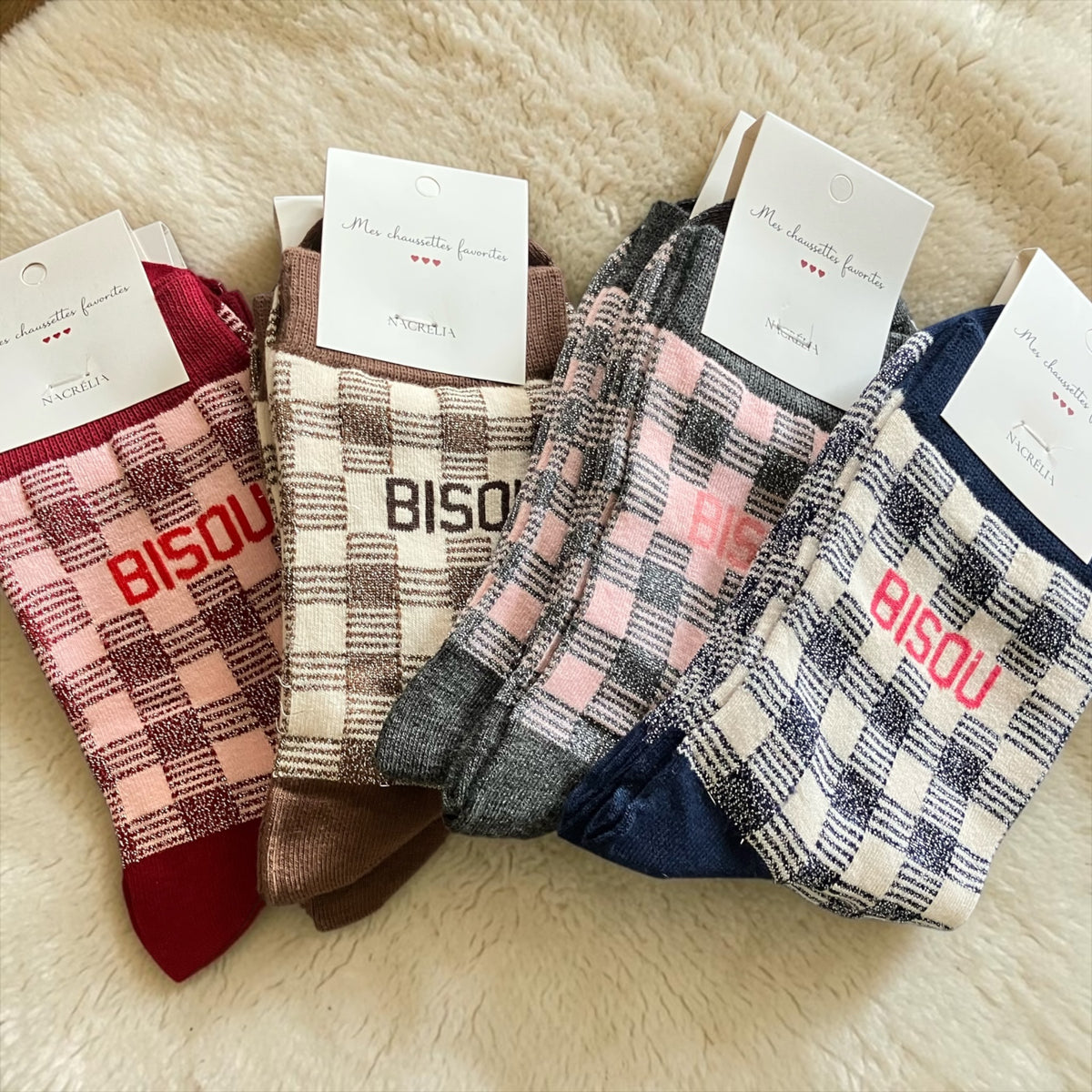 Chaussettes Bisou motif carreau