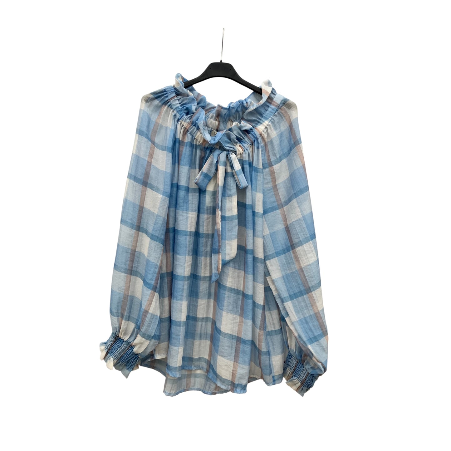 Geruit hemdje in tencel met strik en elastische hals