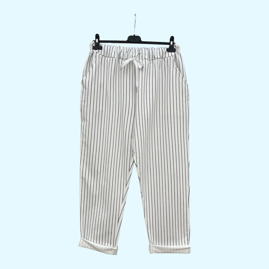 Pantalon ligné en coton stretch italien,