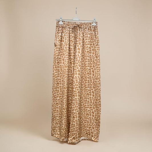 Leopard print wijde broek beige