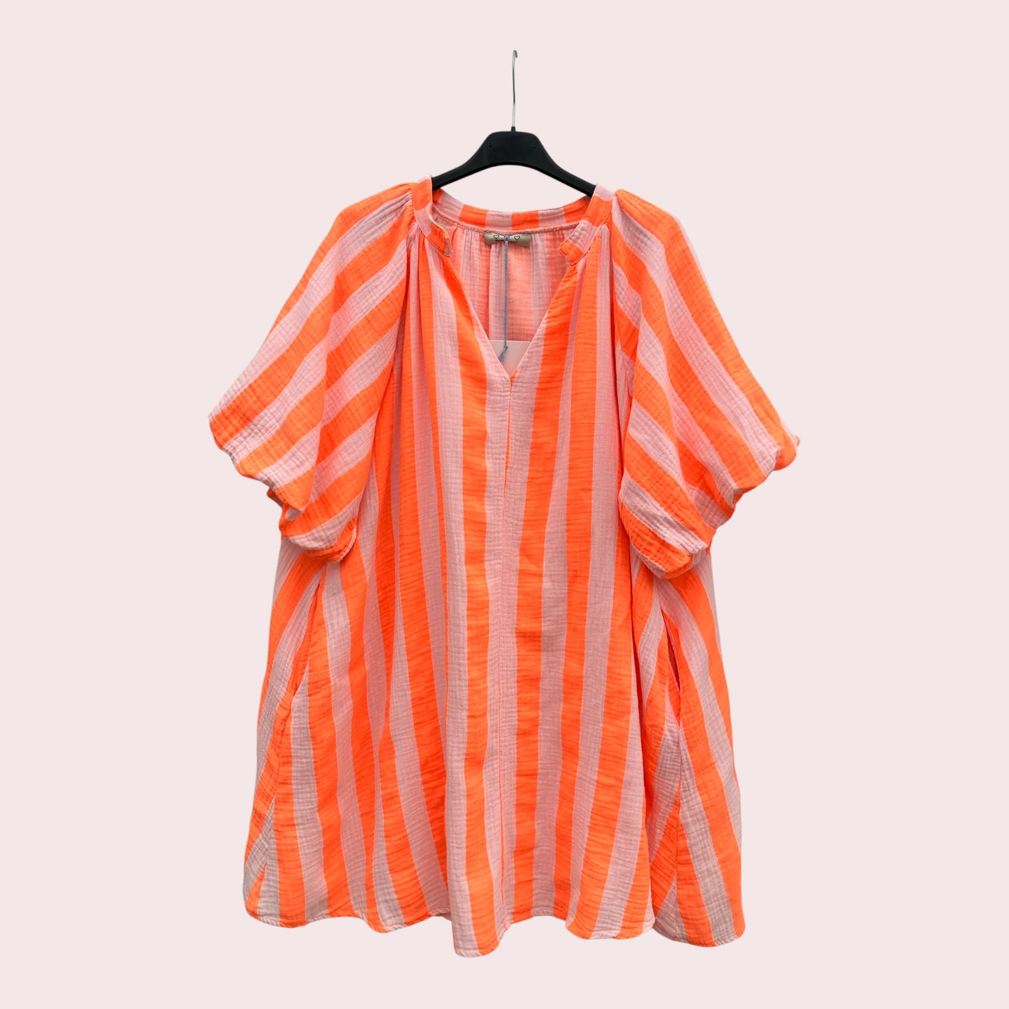 Robe manches bouffantes ligné avec poches gaze de coton