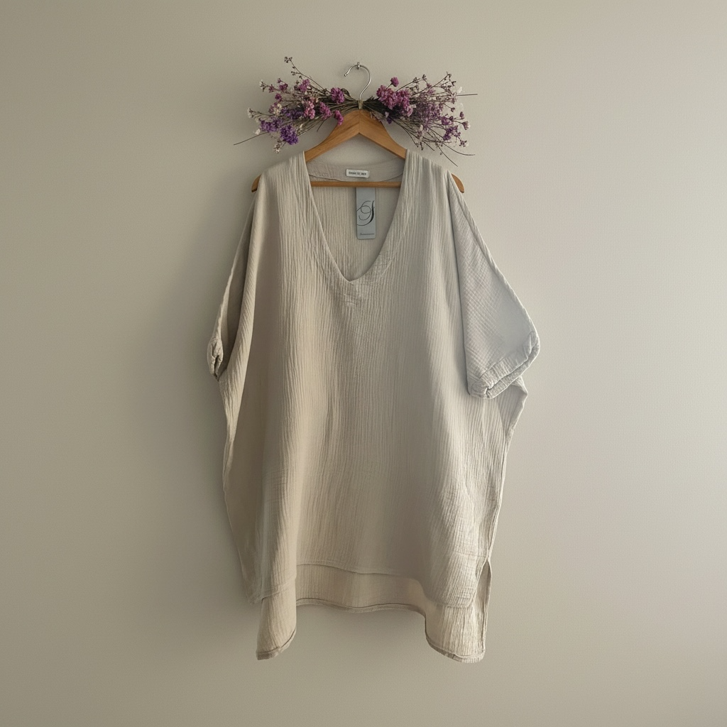 Blouse longue décontractée 100% coton col V