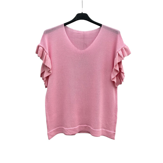 T-shirt col V manches froncées