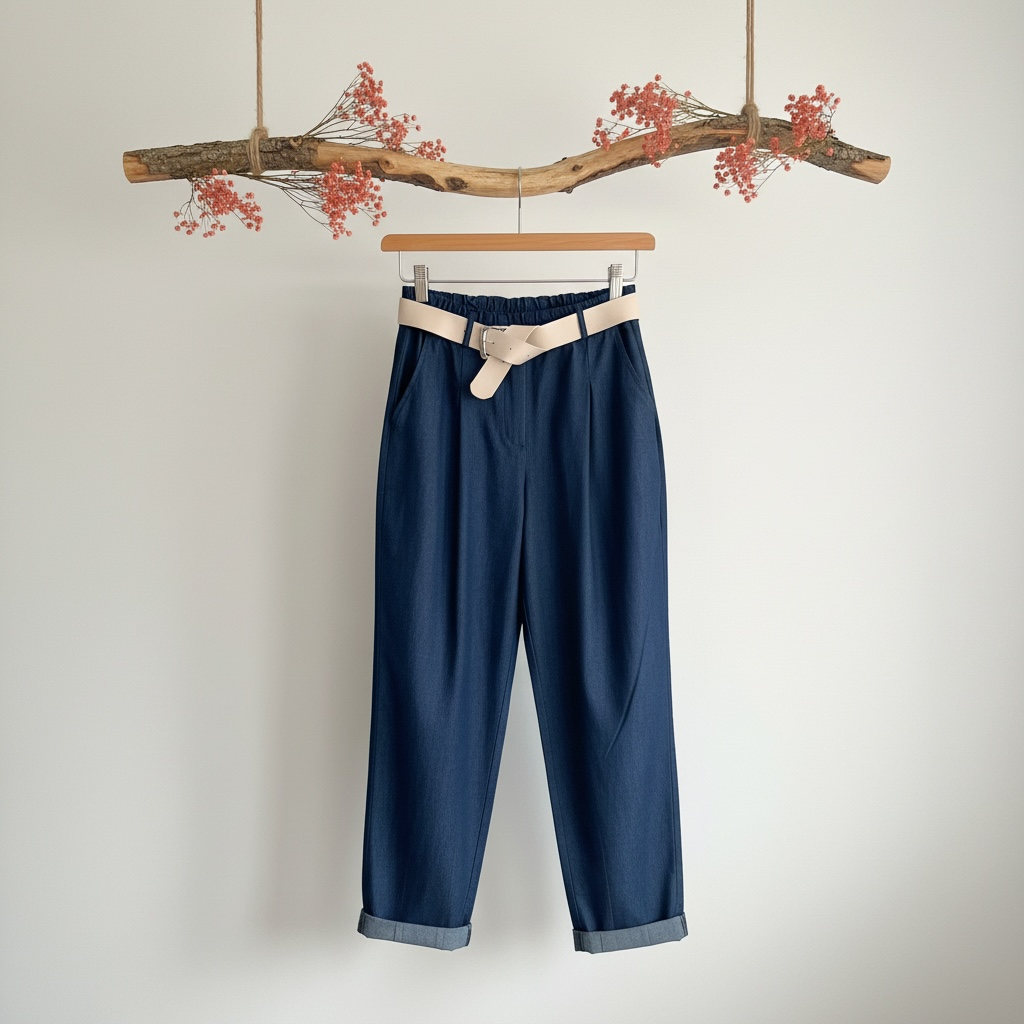 Loose jeans met elastische tailleband en zakken