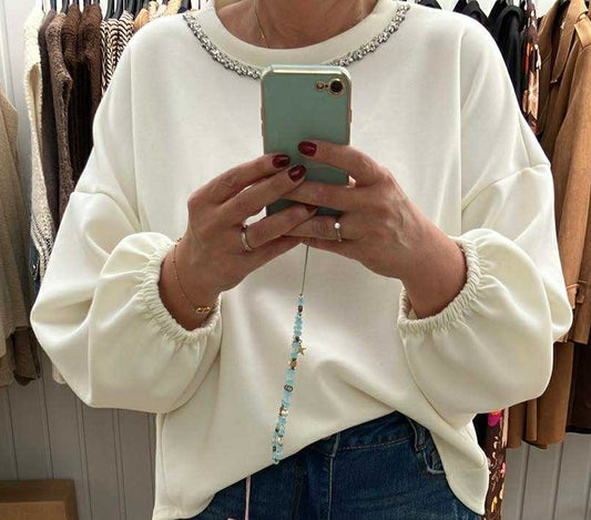 Sweater met strass steentjes ketting