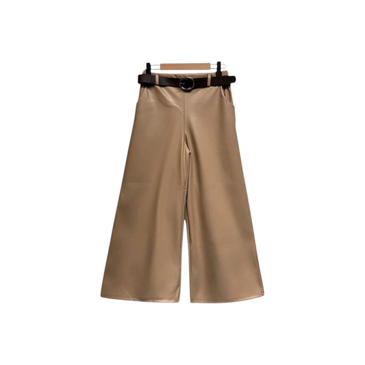 Pantalon en simili cuir droit évasé avec ceinture