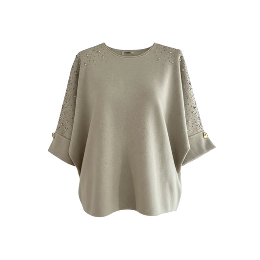 Pull manches 3/4 strass/perles
