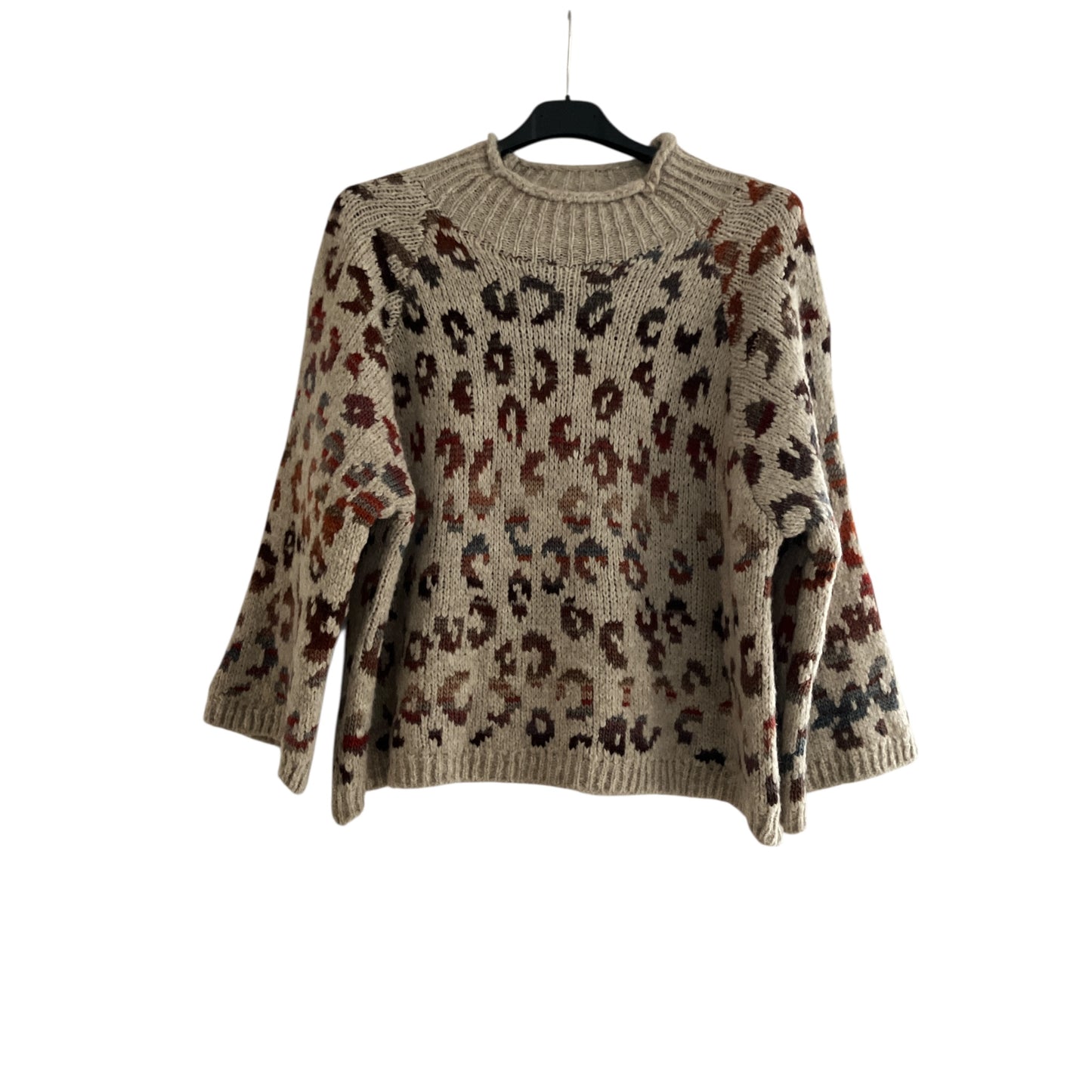 Pull en mélange de laine à col montant motif léopard