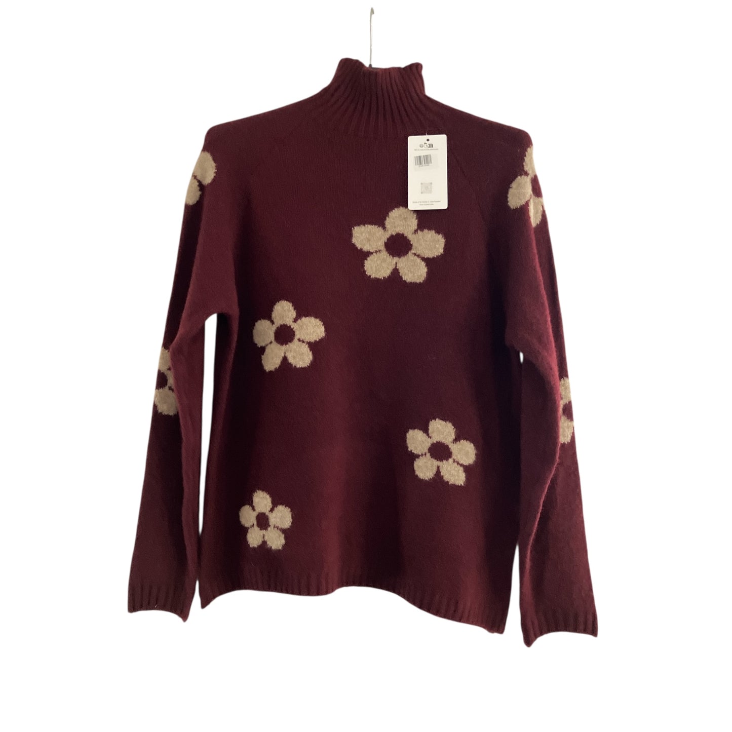 Pull en mélange de laine à col montant avec fleurs
