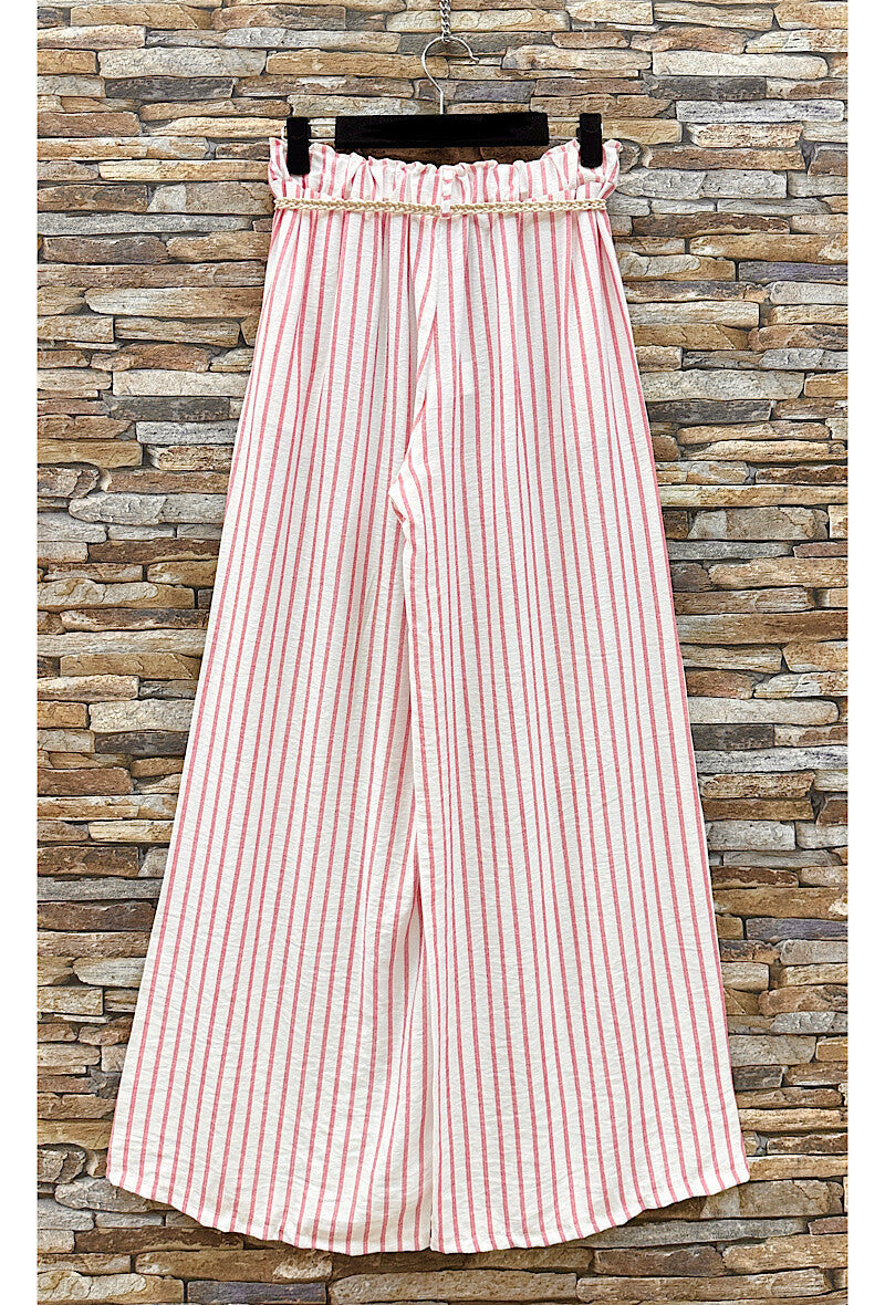 Pantalon large ligné