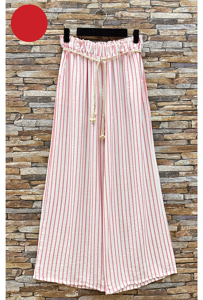 Pantalon large ligné