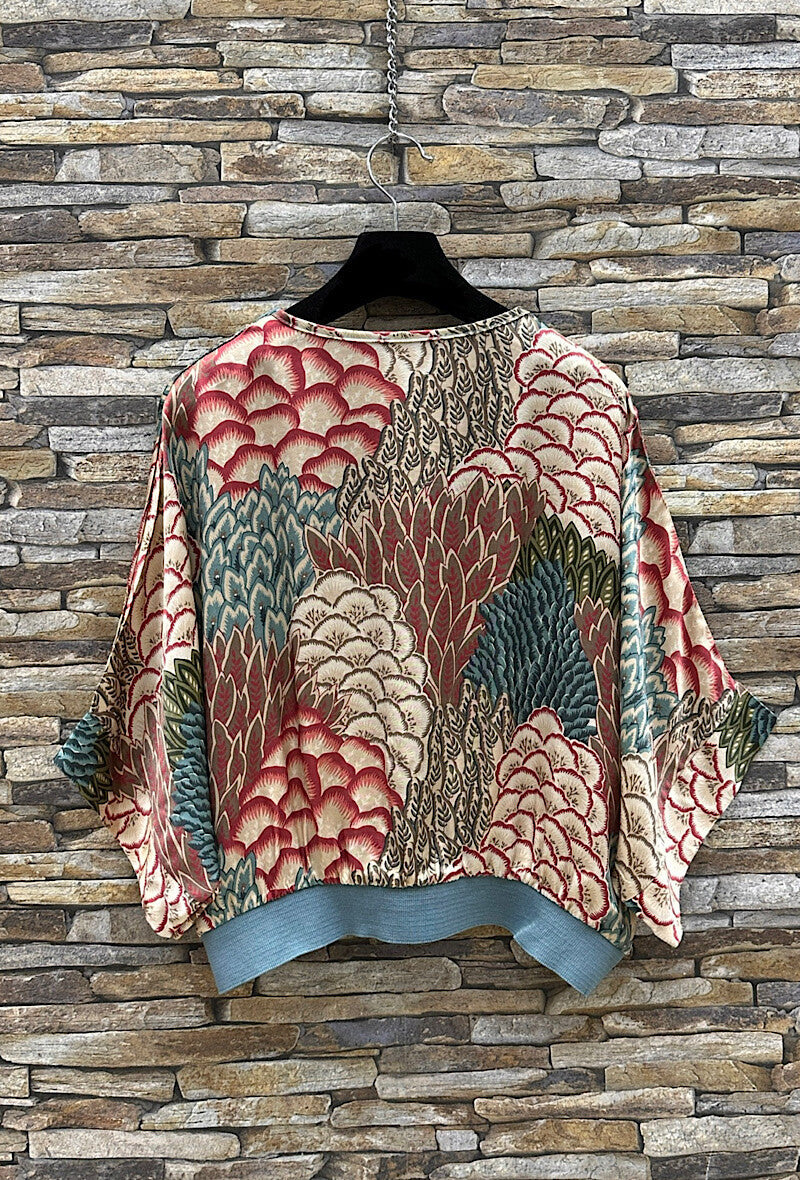 Gilet imprimé en viscose satinée effet soie