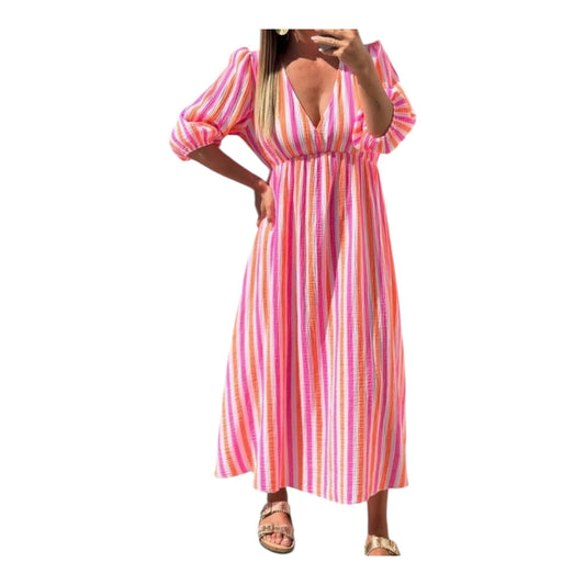 Robe gaze coton orange/rose  fluo