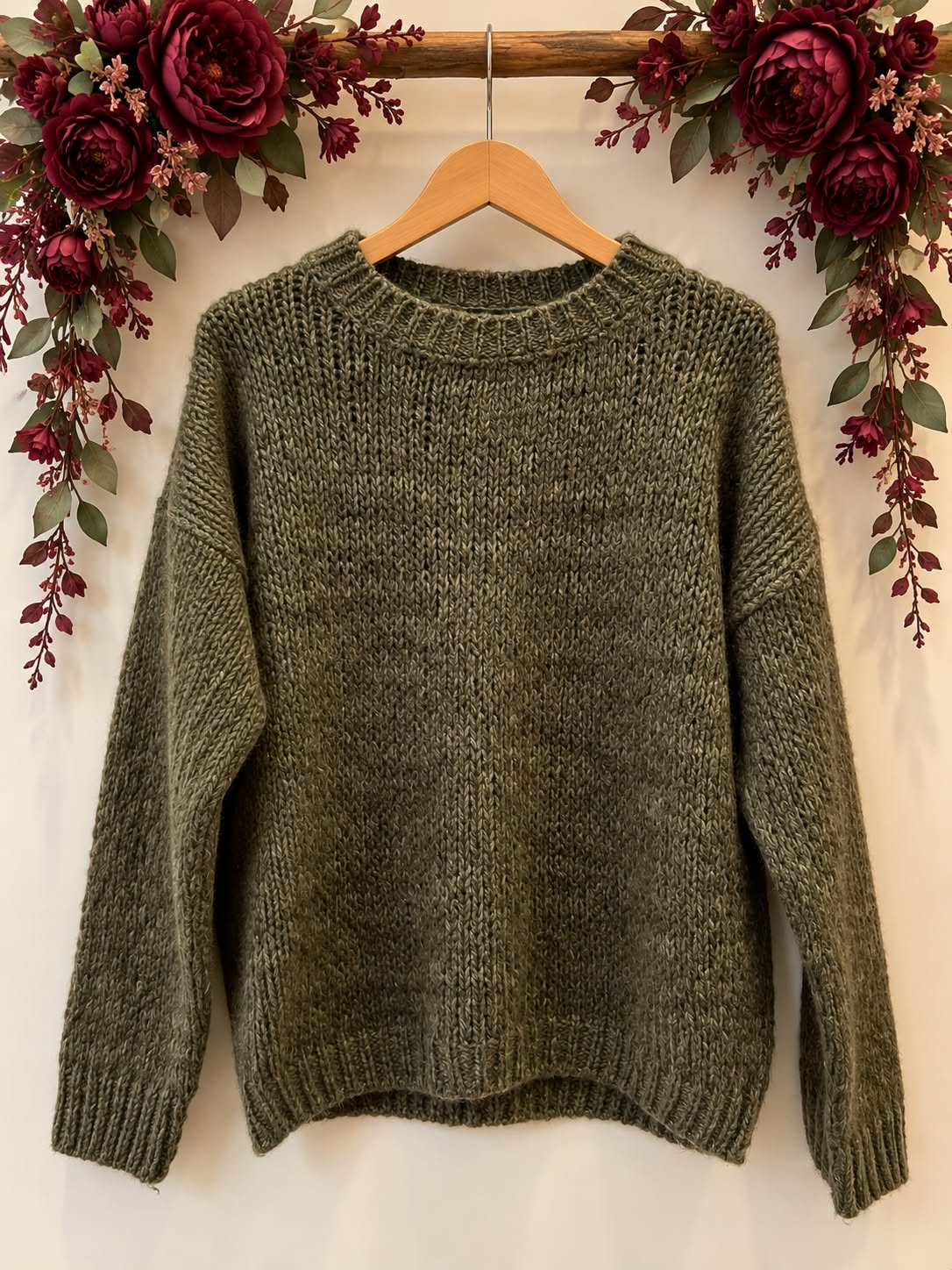 Grof gebreide trui met ronde hals met mohair
