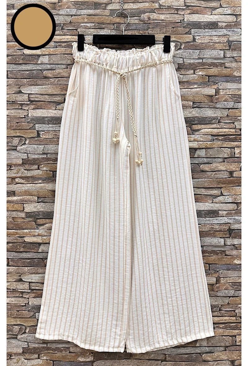 Pantalon large ligné