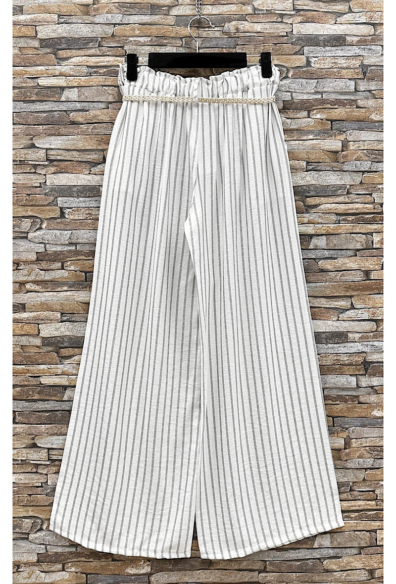 Pantalon large ligné