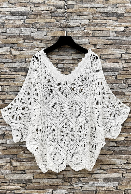 Pull Boho crochet manches courtes